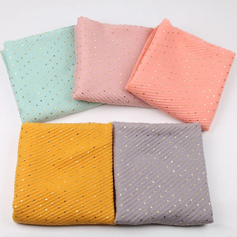 90*200cm muslim crinkle hijab scarf islamic sprinkle gold scarves with hot stamping foulard femme musulman solid shawls