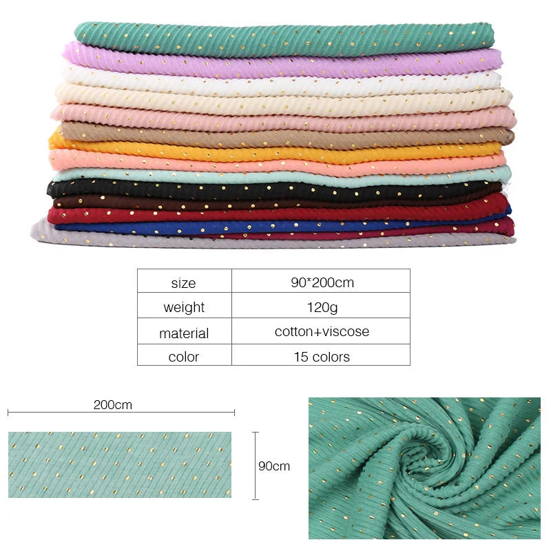 90*200cm muslim crinkle hijab scarf islamic sprinkle gold scarves with hot stamping foulard femme musulman solid shawls