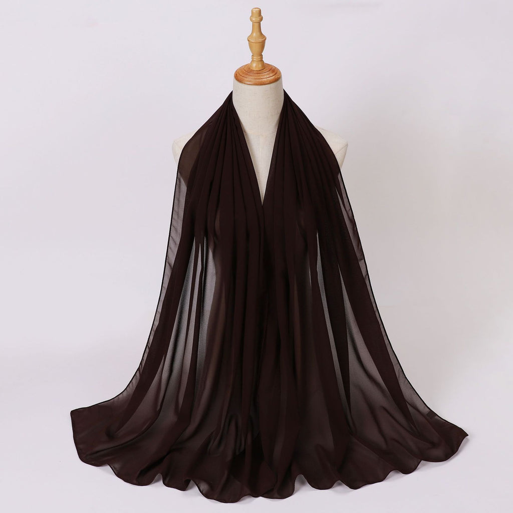 Foreign Trade Single-Color Pearl Chiffon Long Scarf Hijab Malay Ethnic Gauze Scarf African Headscarf Dropshipping