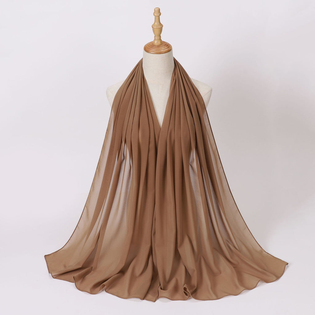 Foreign Trade Single-Color Pearl Chiffon Long Scarf Hijab Malay Ethnic Gauze Scarf African Headscarf Dropshipping
