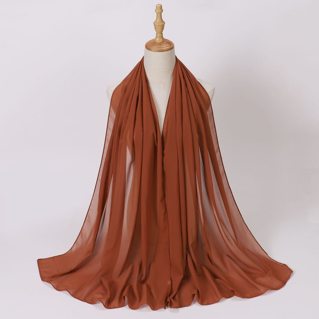 Foreign Trade Single-Color Pearl Chiffon Long Scarf Hijab Malay Ethnic Gauze Scarf African Headscarf Dropshipping