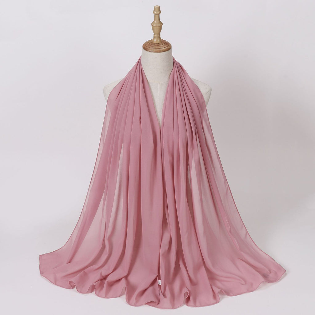 Foreign Trade Single-Color Pearl Chiffon Long Scarf Hijab Malay Ethnic Gauze Scarf African Headscarf Dropshipping