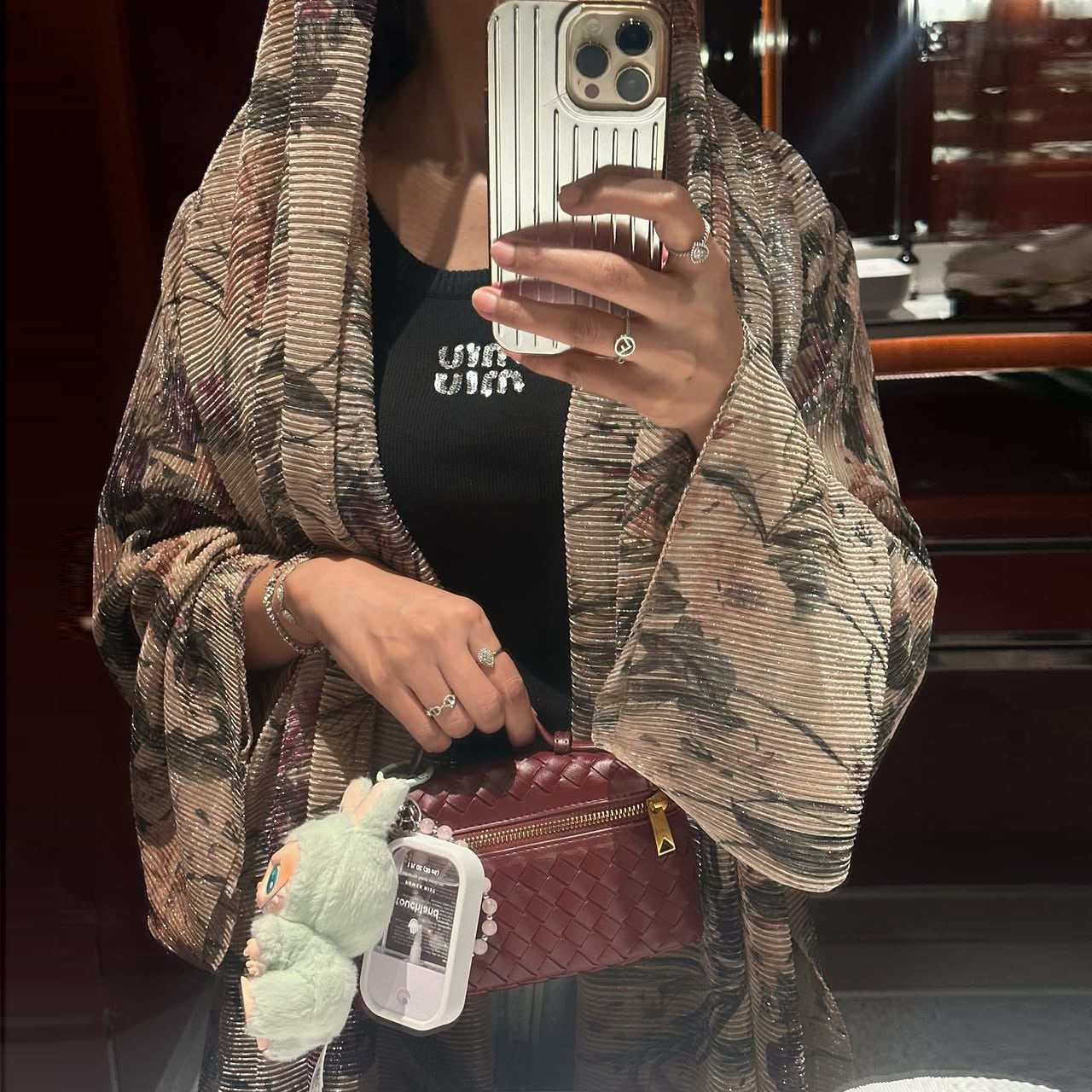 Mq231Modest Women's Long-Sleeved Pleated Cardigan Printed Coat with Outer Robe