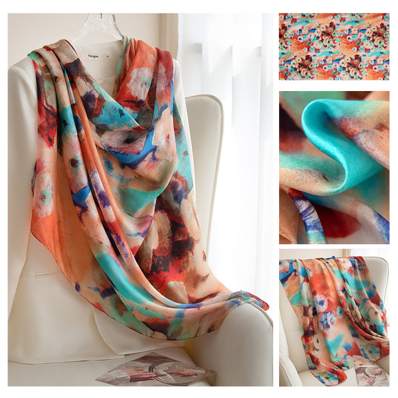 Silk Scarf for Women, New Mulberry Silk Spring and Summer Style, Versatile Long Silk Scarf, Mother's Day Gift Box Packaging