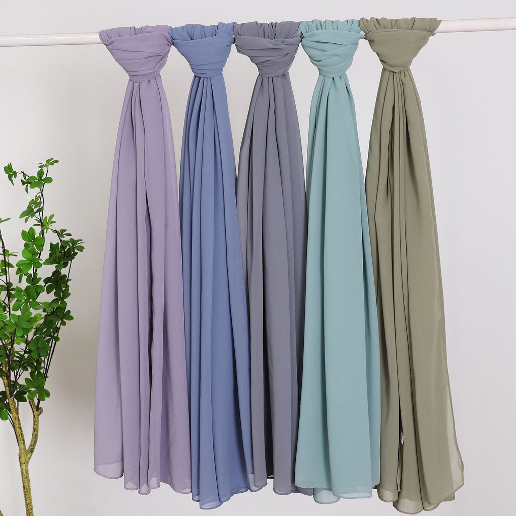 Foreign Trade Single-Color Pearl Chiffon Long Scarf Hijab Malay Ethnic Gauze Scarf African Headscarf Dropshipping