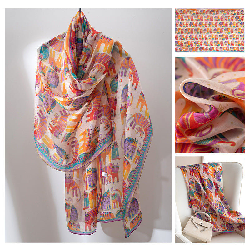 Silk Scarf for Women, New Mulberry Silk Spring and Summer Style, Versatile Long Silk Scarf, Mother's Day Gift Box Packaging