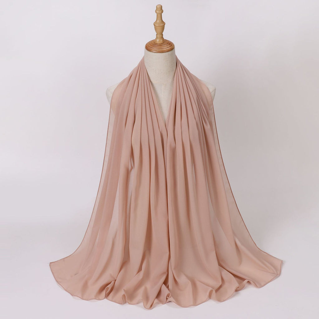 Foreign Trade Single-Color Pearl Chiffon Long Scarf Hijab Malay Ethnic Gauze Scarf African Headscarf Dropshipping