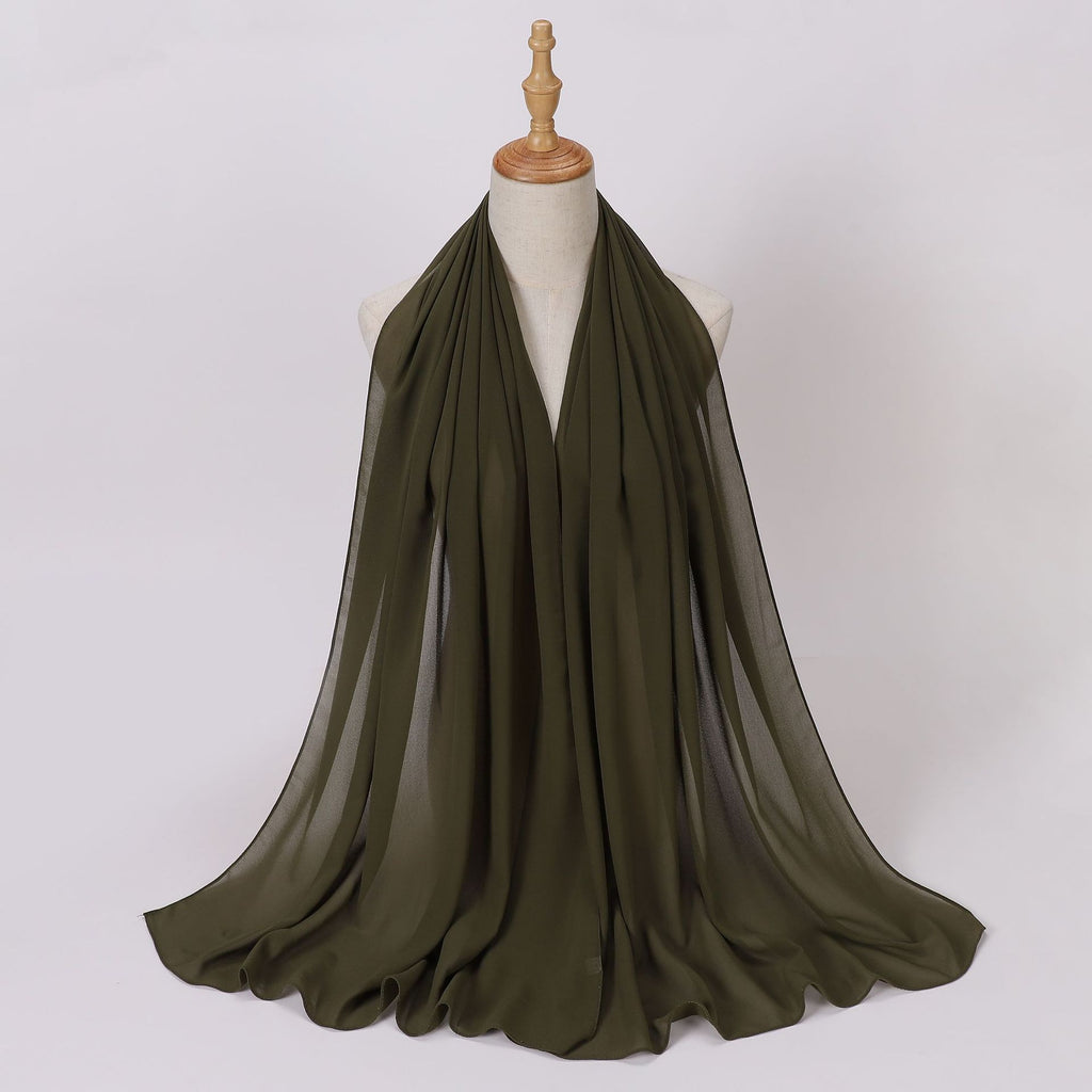 Foreign Trade Single-Color Pearl Chiffon Long Scarf Hijab Malay Ethnic Gauze Scarf African Headscarf Dropshipping