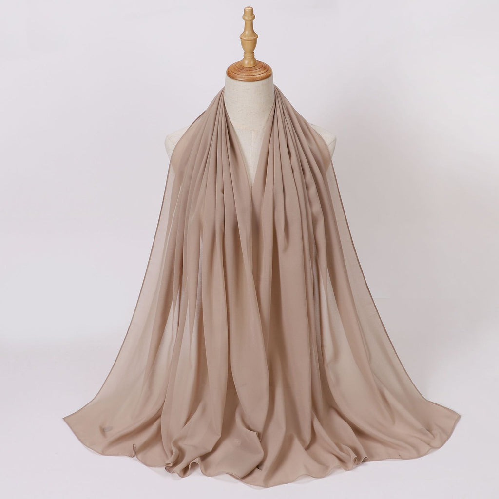 Foreign Trade Single-Color Pearl Chiffon Long Scarf Hijab Malay Ethnic Gauze Scarf African Headscarf Dropshipping