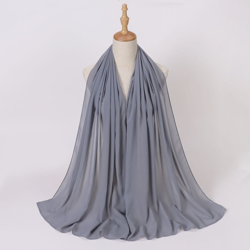 Foreign Trade Single-Color Pearl Chiffon Long Scarf Hijab Malay Ethnic Gauze Scarf African Headscarf Dropshipping