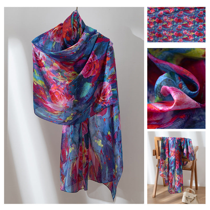 Silk Scarf for Women, New Mulberry Silk Spring and Summer Style, Versatile Long Silk Scarf, Mother's Day Gift Box Packaging