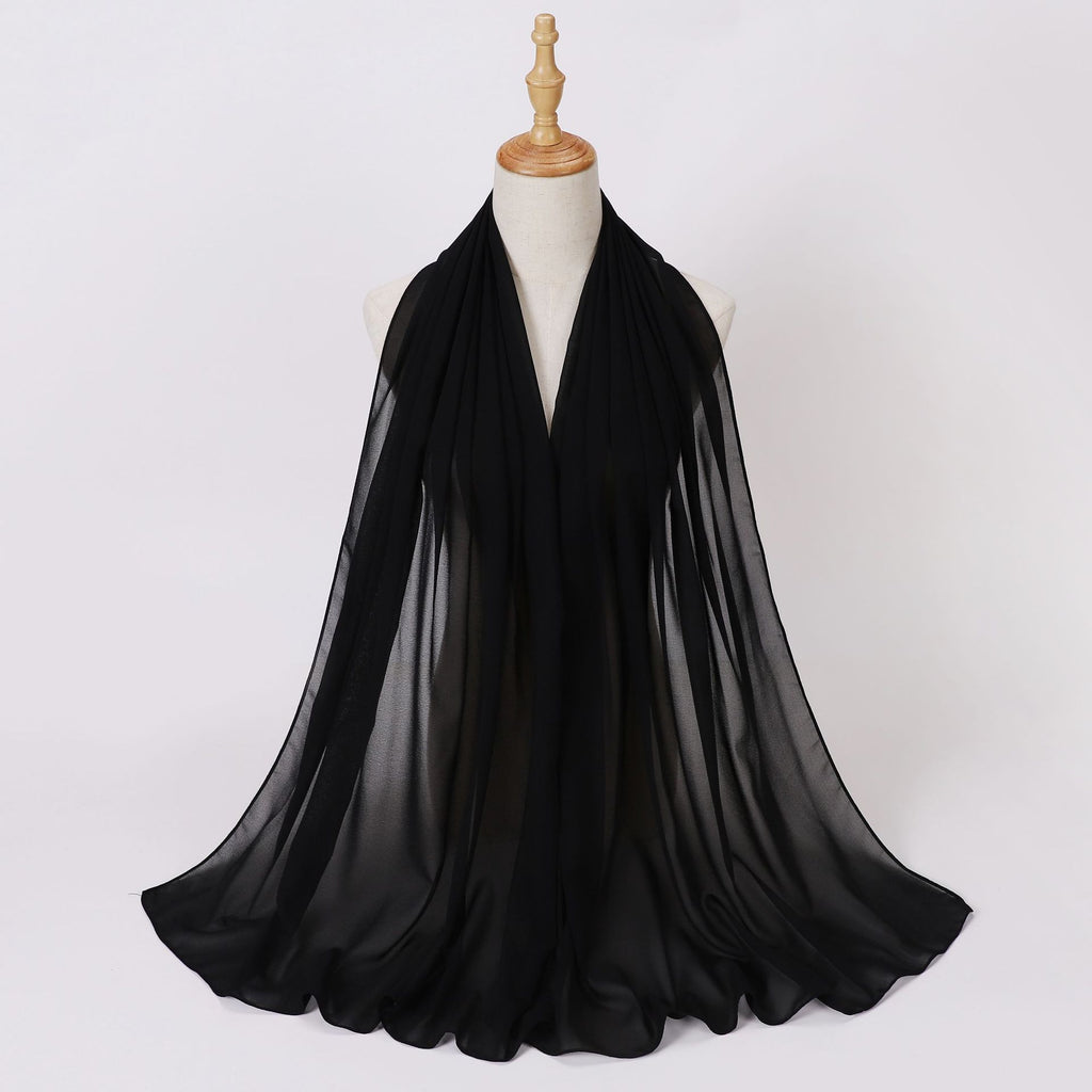 Foreign Trade Single-Color Pearl Chiffon Long Scarf Hijab Malay Ethnic Gauze Scarf African Headscarf Dropshipping