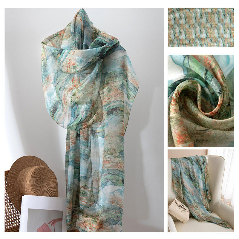 Silk Scarf for Women, New Mulberry Silk Spring and Summer Style, Versatile Long Silk Scarf, Mother's Day Gift Box Packaging