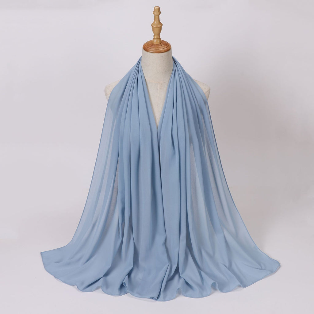 Foreign Trade Single-Color Pearl Chiffon Long Scarf Hijab Malay Ethnic Gauze Scarf African Headscarf Dropshipping