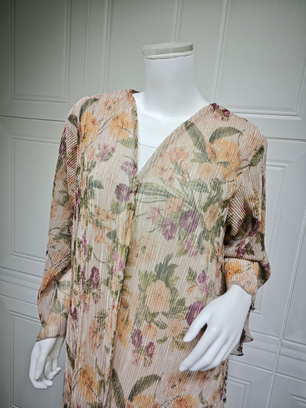 Mq231Modest Women's Long-Sleeved Pleated Cardigan Printed Coat with Outer Robe