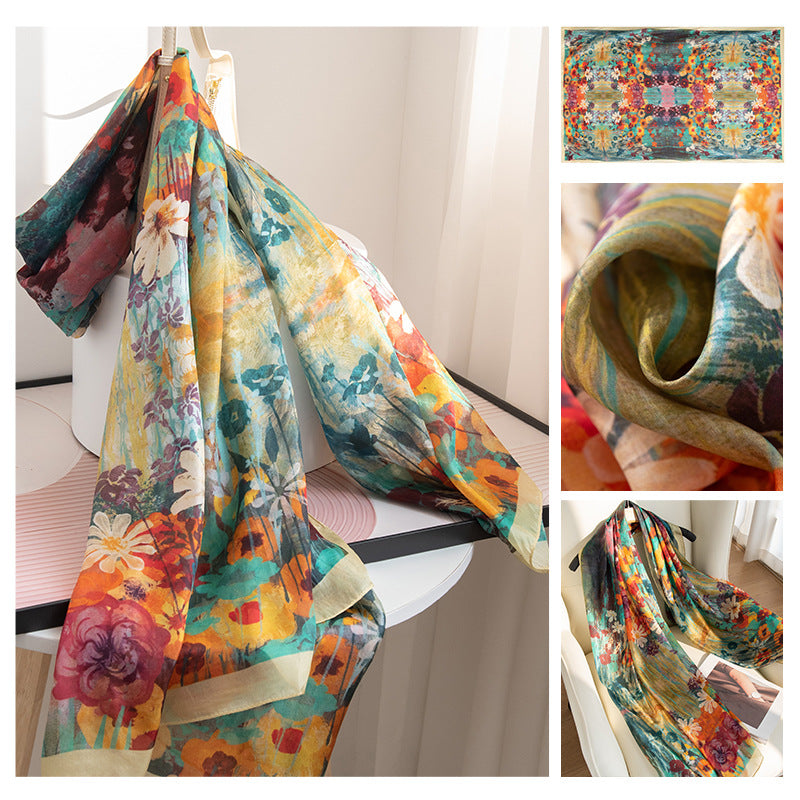 Silk Scarf for Women, New Mulberry Silk Spring and Summer Style, Versatile Long Silk Scarf, Mother's Day Gift Box Packaging
