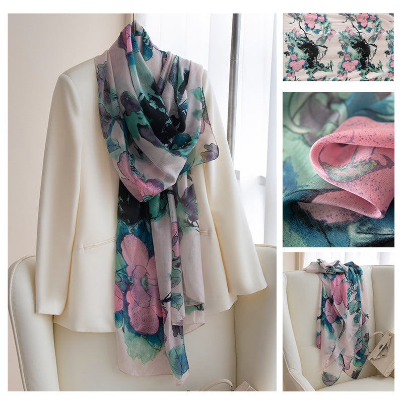 Silk Scarf for Women, New Mulberry Silk Spring and Summer Style, Versatile Long Silk Scarf, Mother's Day Gift Box Packaging