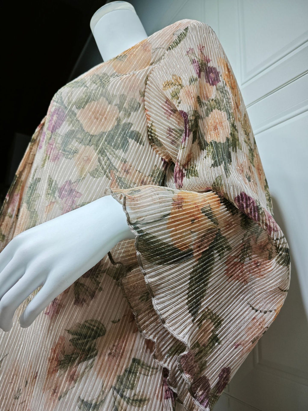 Mq231Modest Women's Long-Sleeved Pleated Cardigan Printed Coat with Outer Robe