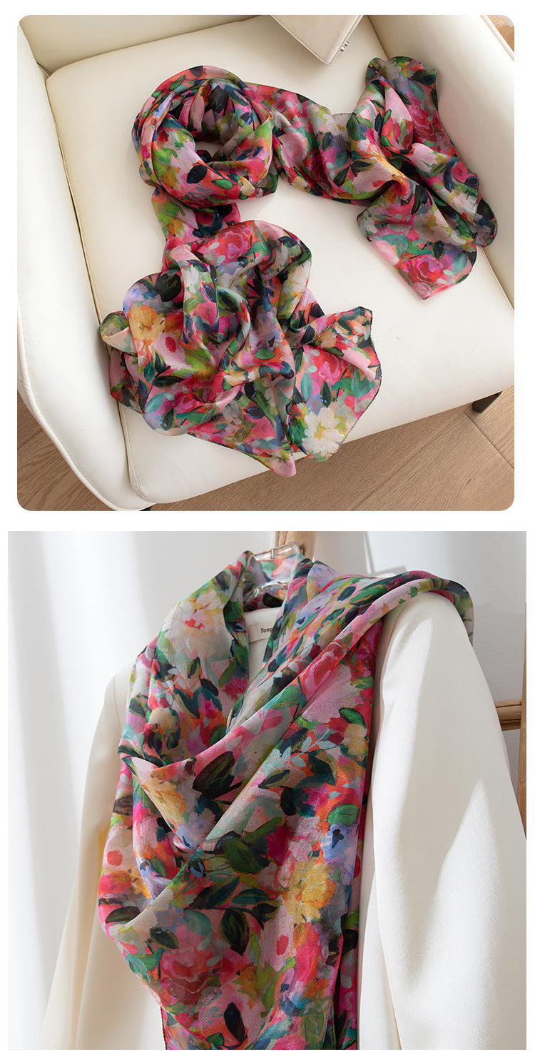 Silk Scarf for Women, New Mulberry Silk Spring and Summer Style, Versatile Long Silk Scarf, Mother's Day Gift Box Packaging