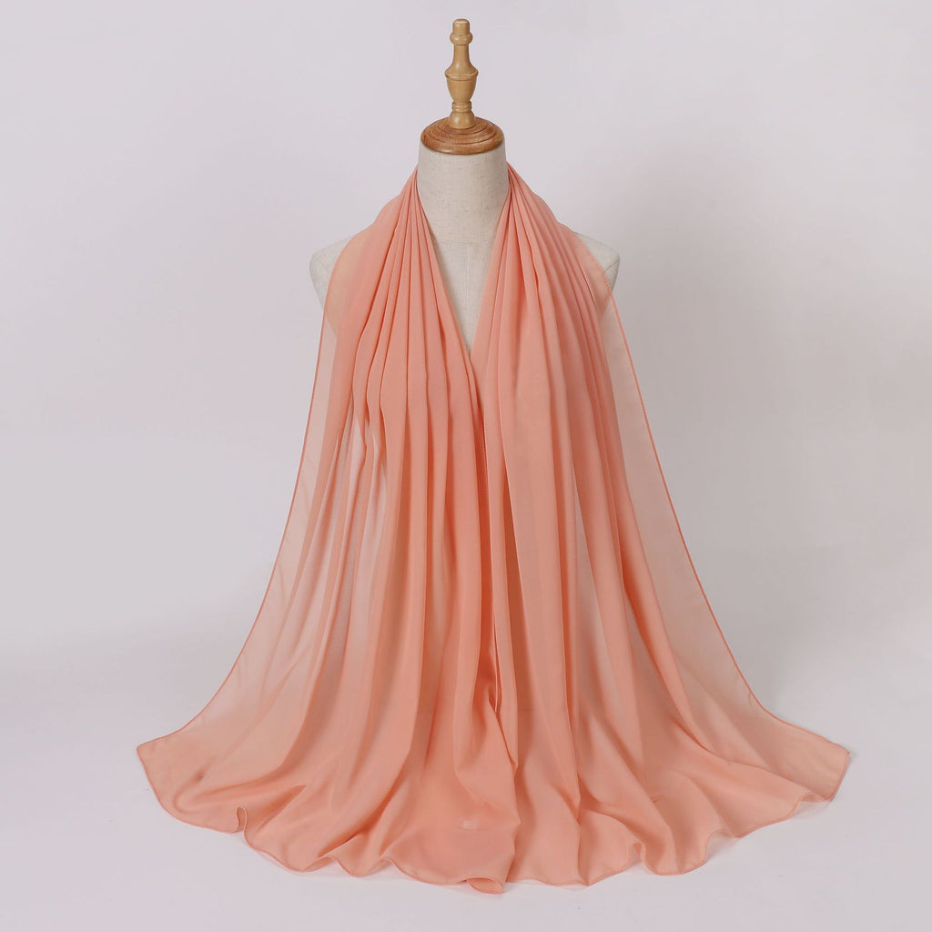 Foreign Trade Single-Color Pearl Chiffon Long Scarf Hijab Malay Ethnic Gauze Scarf African Headscarf Dropshipping