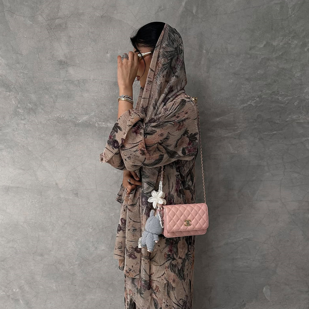 Mq231Modest Women's Long-Sleeved Pleated Cardigan Printed Coat with Outer Robe
