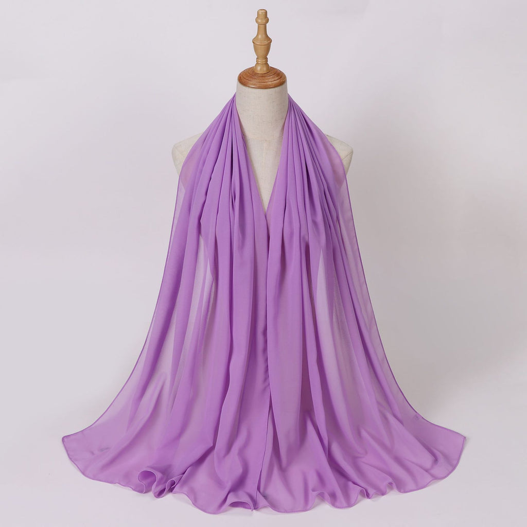 Foreign Trade Single-Color Pearl Chiffon Long Scarf Hijab Malay Ethnic Gauze Scarf African Headscarf Dropshipping