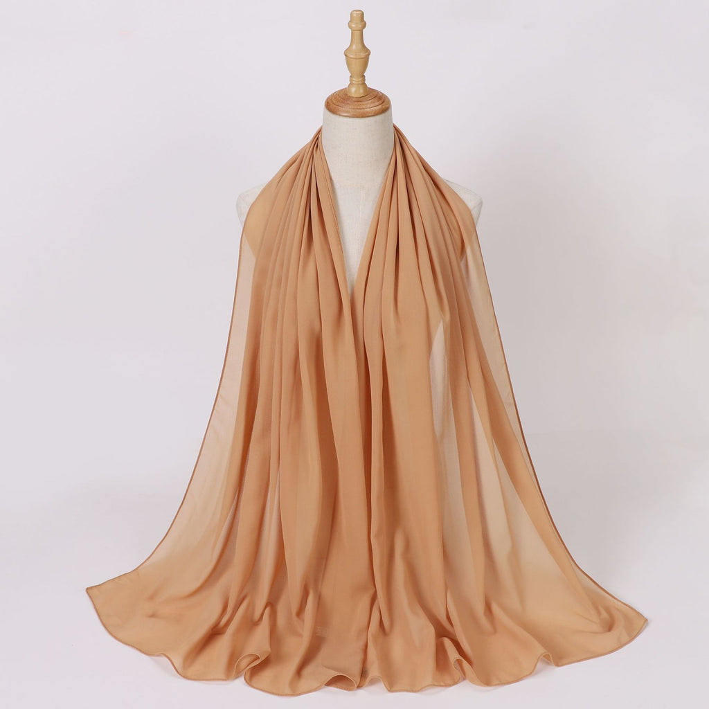 Foreign Trade Single-Color Pearl Chiffon Long Scarf Hijab Malay Ethnic Gauze Scarf African Headscarf Dropshipping