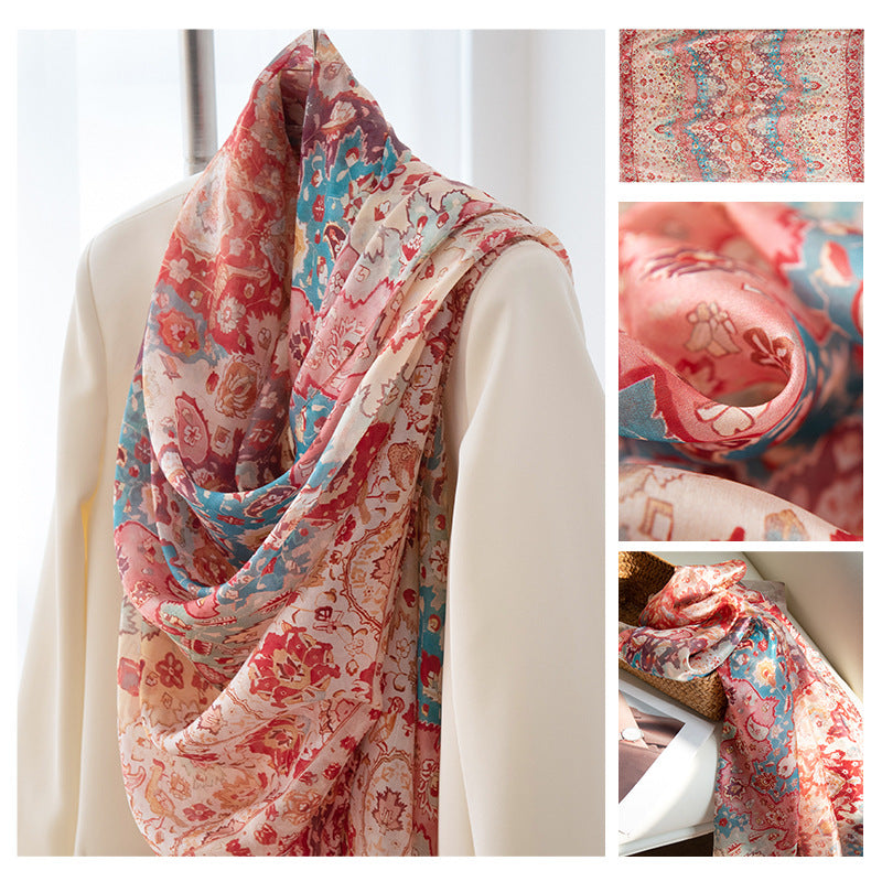 Silk Scarf for Women, New Mulberry Silk Spring and Summer Style, Versatile Long Silk Scarf, Mother's Day Gift Box Packaging