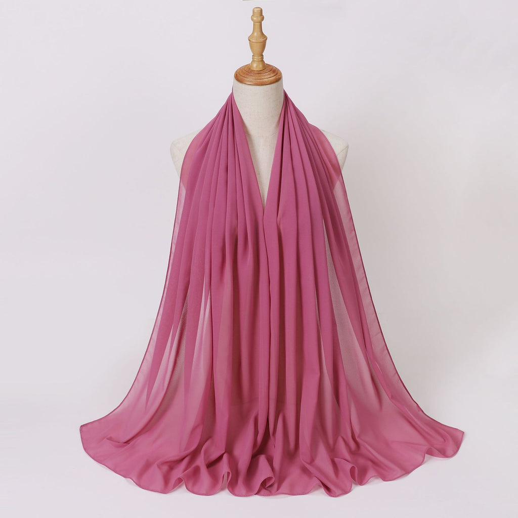 Foreign Trade Single-Color Pearl Chiffon Long Scarf Hijab Malay Ethnic Gauze Scarf African Headscarf Dropshipping