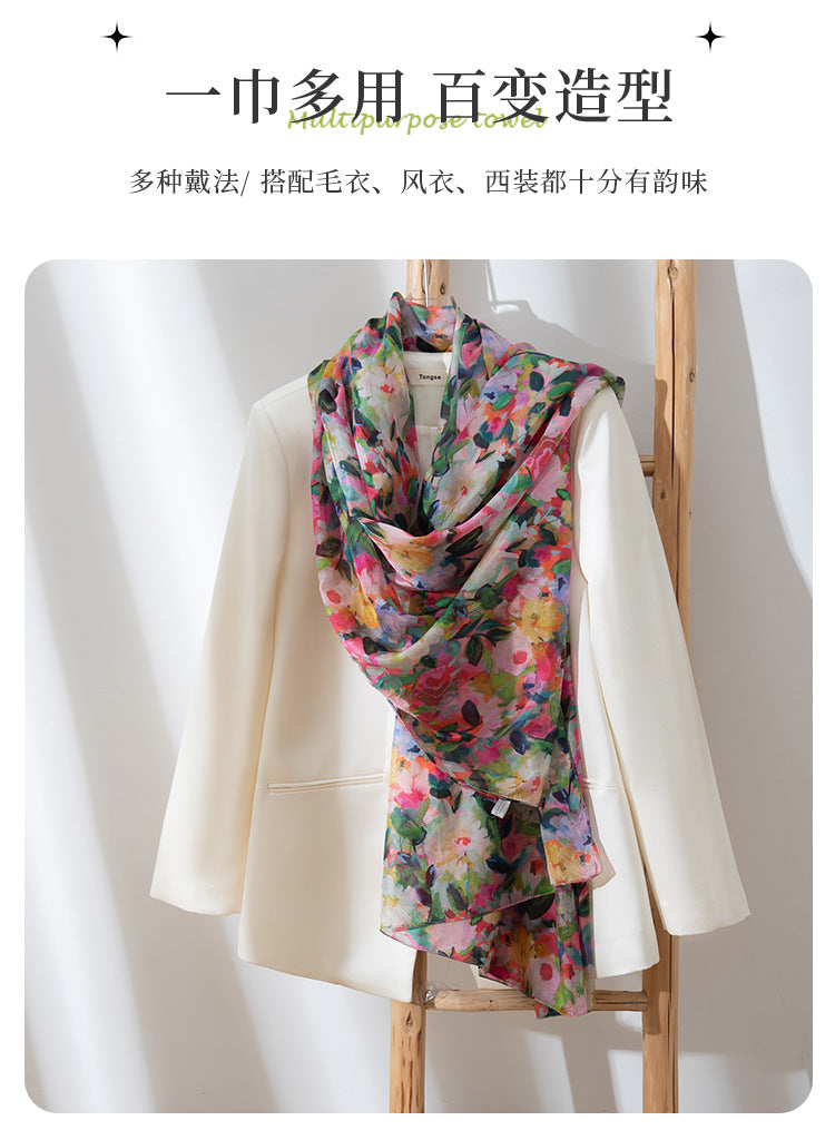 Silk Scarf for Women, New Mulberry Silk Spring and Summer Style, Versatile Long Silk Scarf, Mother's Day Gift Box Packaging