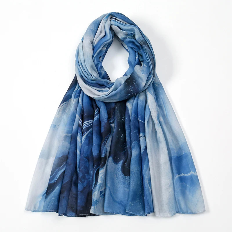 New Women's Watercolor Hijab Scarf Bandana Headband Vintage Luxury Beach 180cm Long Handkerchief Bohemia Muslim Accessories 2025