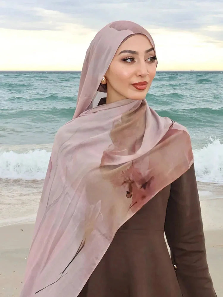 1Pcs Muslim Watercolour Print Hijabs Women Islamic Ramadan Headscarf Deer Cotton Foulard Femme Shawl Wrap Foulard Bandana 2026