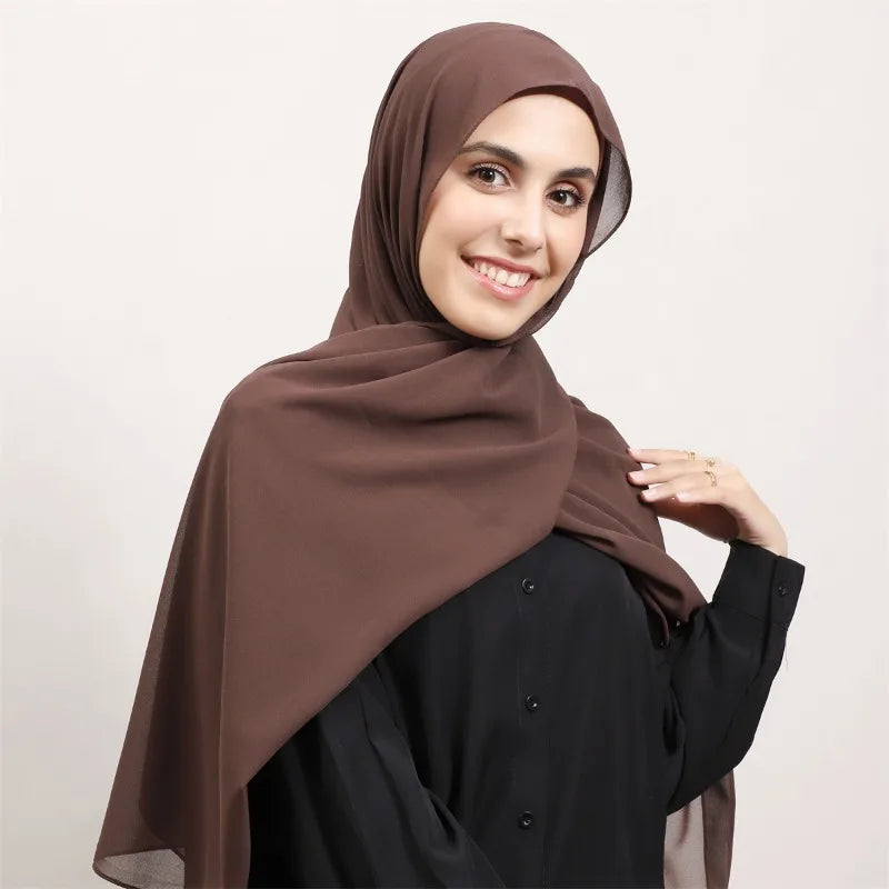 ONE TO WAN Premium Chiffon Hijab With Bulit-in Magnets Solid Color Easy To Wear Shawl Wrap With Undercap For Muslim Women