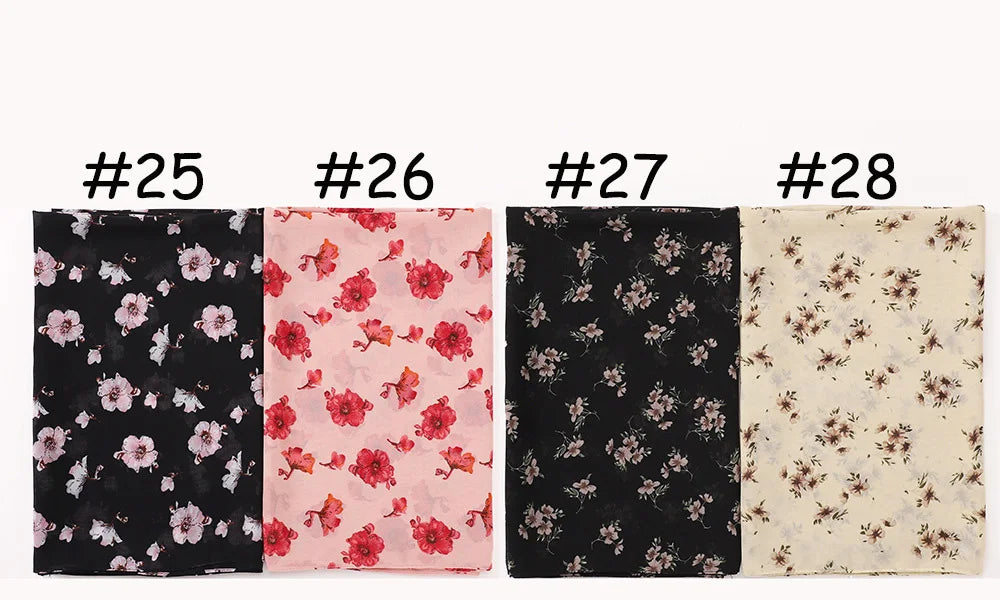 New Printed Hijabs Shawl Bubble Chiffon Hijabs Woman Design Flower Shawls Muslim Scarves Headscarf Wraps Turbans Long Scarves