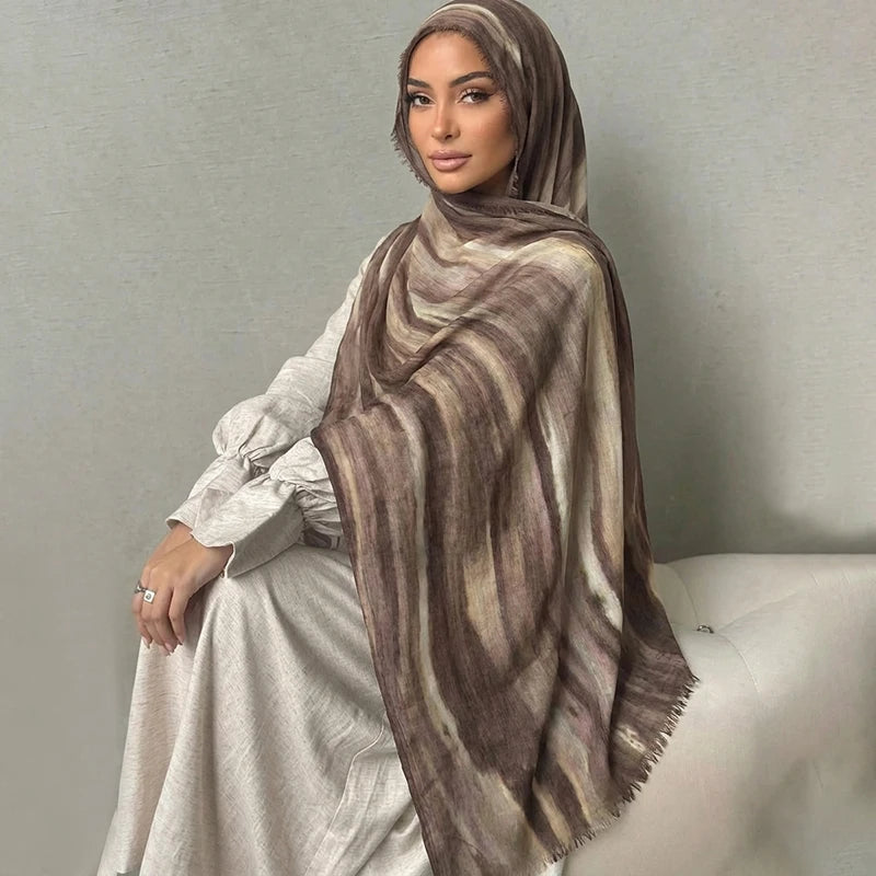 Ramadan Watercolor Modal Hijab Women Bohemian Watercolor Soft Muslim Hijabs Floral Breathable Shawl Wrap Scarf Headscarf Warm