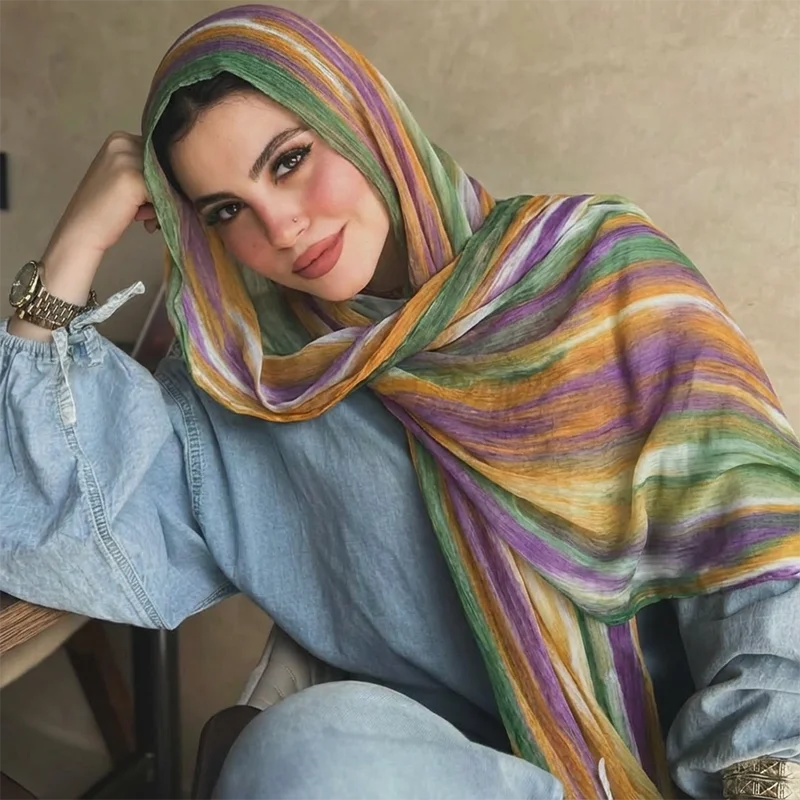 Ramadan Watercolor Modal Hijab Women Bohemian Watercolor Soft Muslim Hijabs Floral Breathable Shawl Wrap Scarf Headscarf Warm