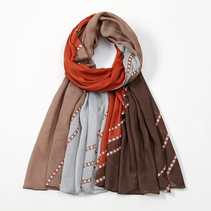 New Women's Watercolor Hijab Scarf Bandana Headband Vintage Luxury Beach 180cm Long Handkerchief Bohemia Muslim Accessories 2025