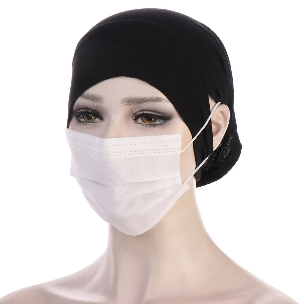 Trendy Women's Hijab Islamic Under Scarf Ready Solid Color Undercap With Ear Hole Hijab Caps Bandanas Cap Under Caps For Hijabs