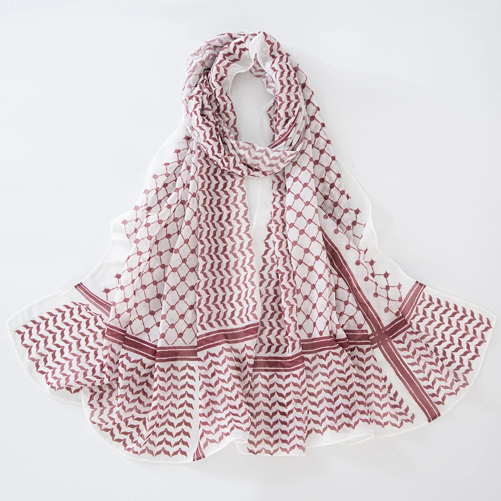 11 Color Muslim Keffiyeh Hijab Chiffon Print Shawl kufiyya Saudi Fashion Lady Soft Headwraps Geometric Style Arab kaffiyeh Scarf