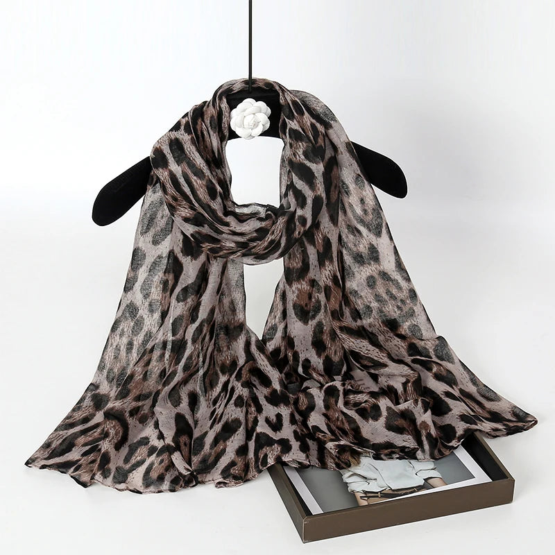 Fashion Leopard Print Hijabs for Women Long Bali Yarn Printed Scarf Muslim Turban Turbans for Women Shawl Hijab Femme Musulman