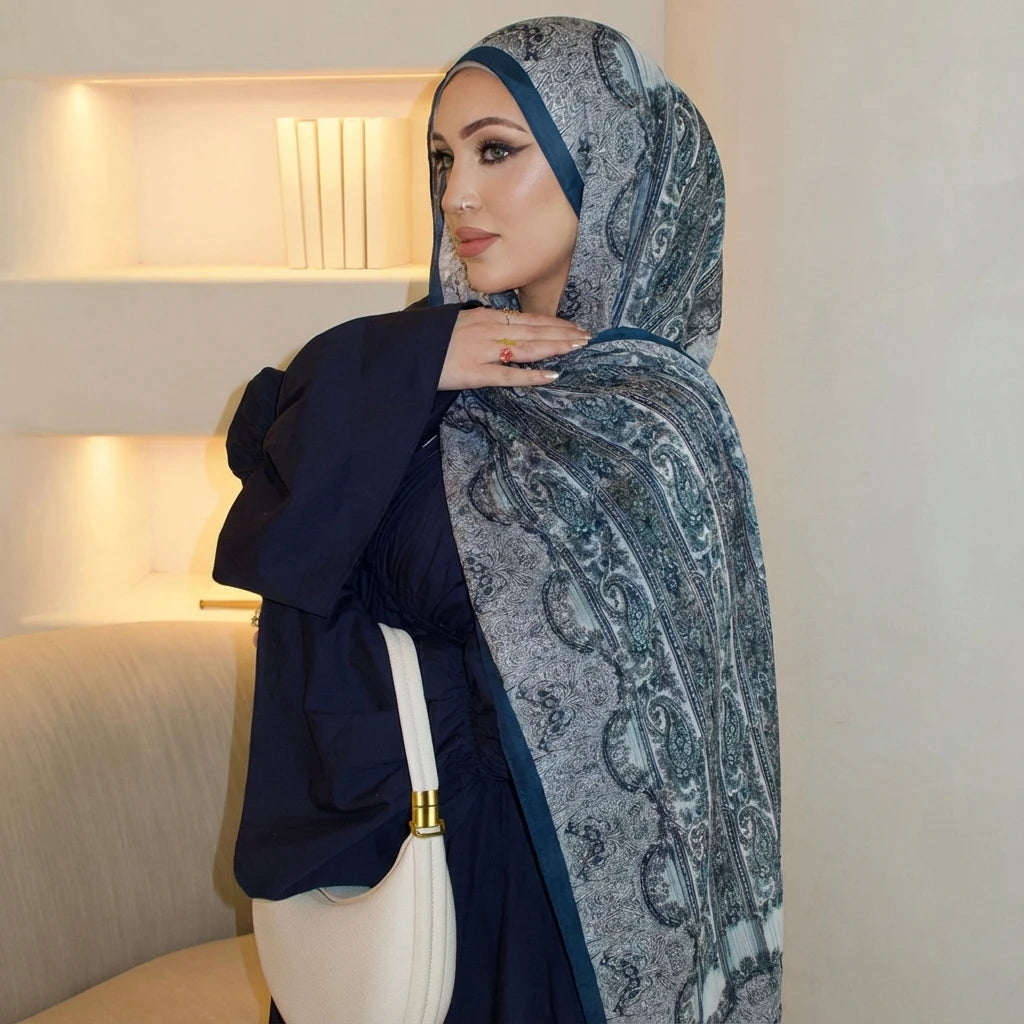 Ramadan Muslim Hijabs for Women Spring Watercolour Shawl Soft Muslim Eid Hijabs Modal Cotton Wrap Ialamic Headscarf Ramadan