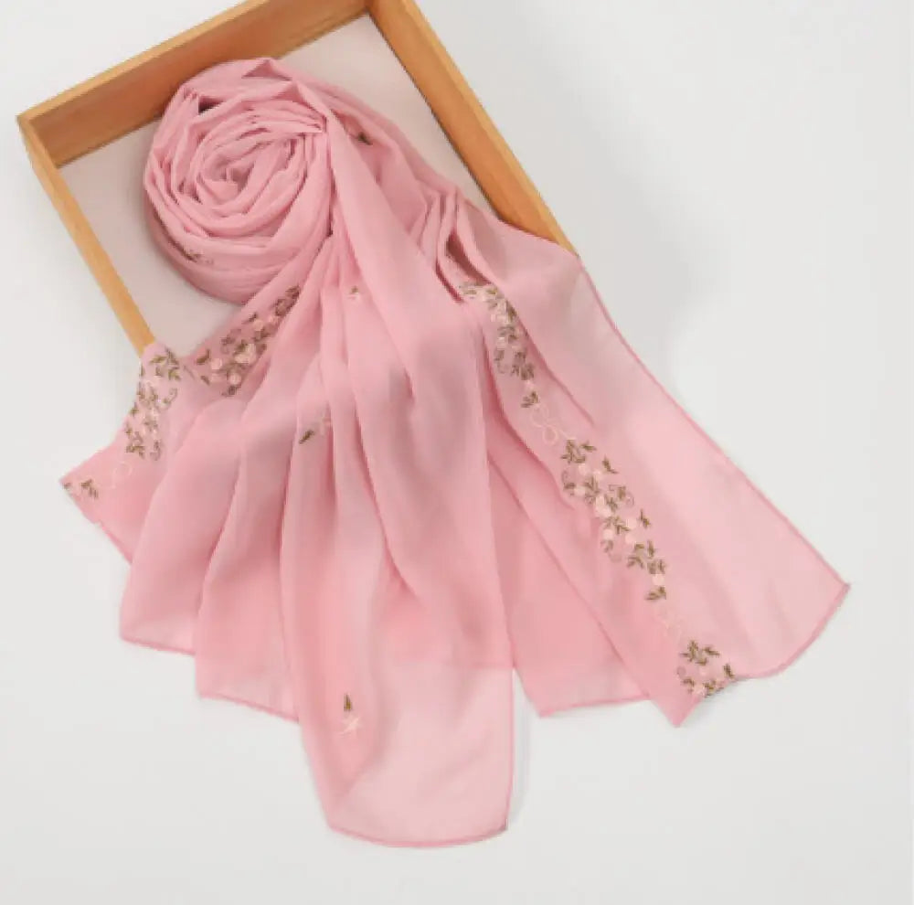 Simple Floral Embroidered Tudung Shawl, Soft Breathable Lightweight Scarf for Muslim Women Daily Wear Headscarf Accessories