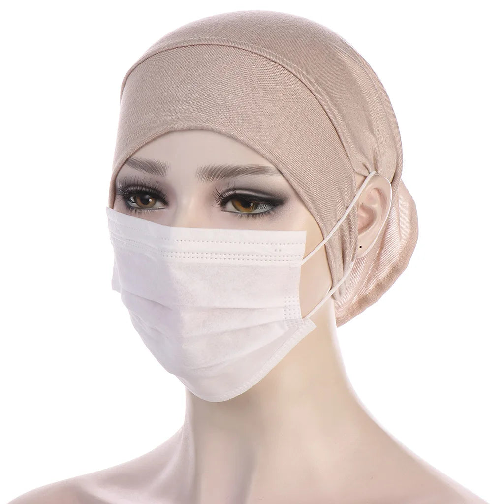 Trendy Women's Hijab Islamic Under Scarf Ready Solid Color Undercap With Ear Hole Hijab Caps Bandanas Cap Under Caps For Hijabs