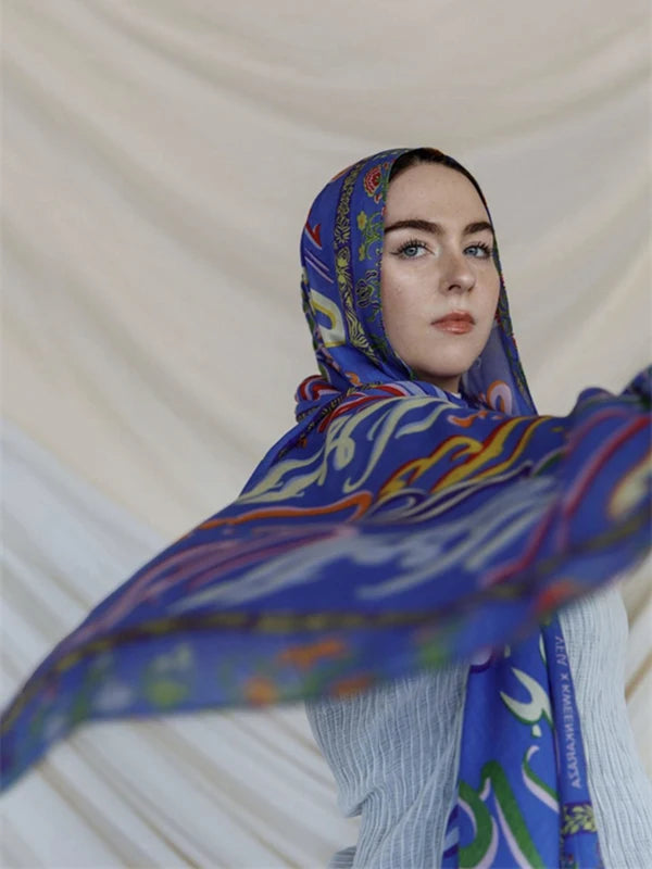 1Pcs New Watercolor Print Hijab Islam Ramadan Women Bohemian Soft Muslim Hijabs Foulard Arab Femme Shawl Wrap Scarf Headscarf