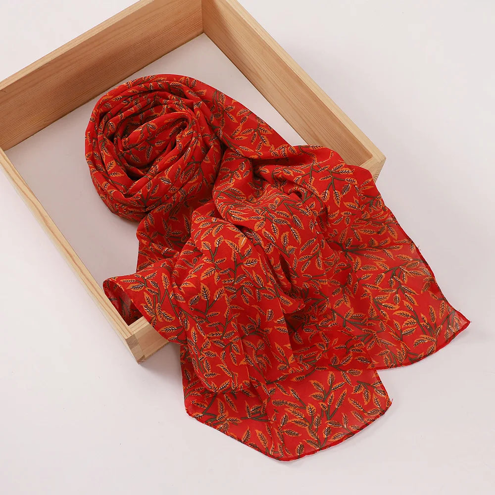 New Printed Hijabs Shawl Bubble Chiffon Hijabs Woman Design Flower Shawls Muslim Scarves Headscarf Wraps Turbans Long Scarves