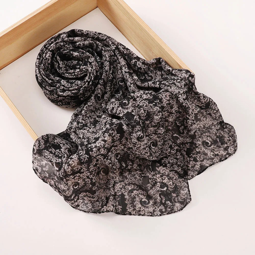 New Printed Hijabs Shawl Bubble Chiffon Hijabs Woman Design Flower Shawls Muslim Scarves Headscarf Wraps Turbans Long Scarves