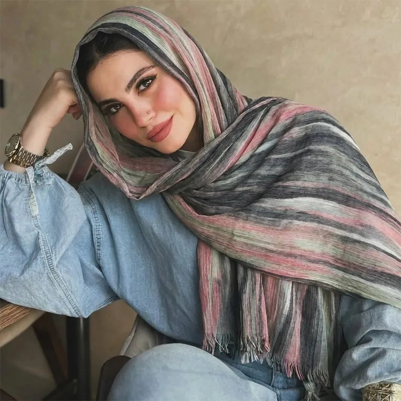 Ramadan Watercolor Modal Hijab Women Bohemian Watercolor Soft Muslim Hijabs Floral Breathable Shawl Wrap Scarf Headscarf Warm