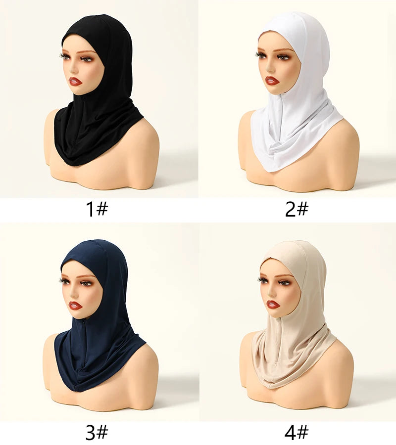 New Design Muslim Women Soild Instant Hijab With Hidden Zipper Middle East Jilbab Adjustable Prayer Hijab Cotton Modal Inner Cap