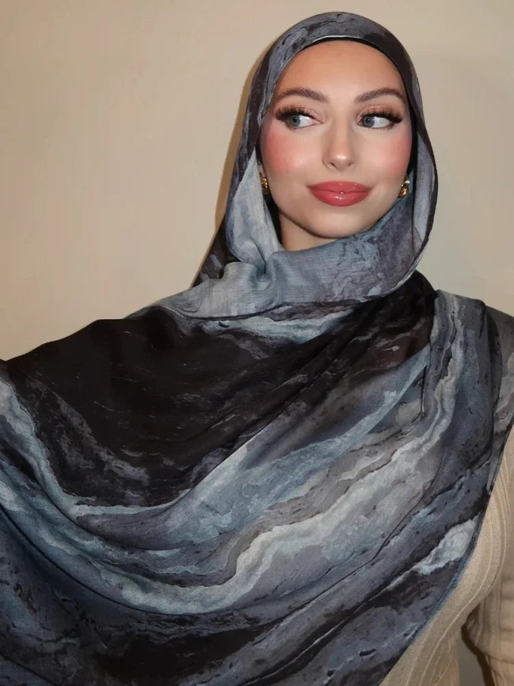 New Watercolor Hijabs for Women Floral  Print Hijab Scarf Breathable Soft Long Fashion Scarves Headscarf Paisley Muslim