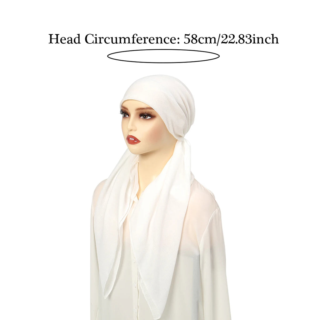 Ramadan Solid Color Soft Elastic Women's Hijab Muslim Ladies Turban Bonnet Long Tail Head Wrap Head Scarf Indian Hats